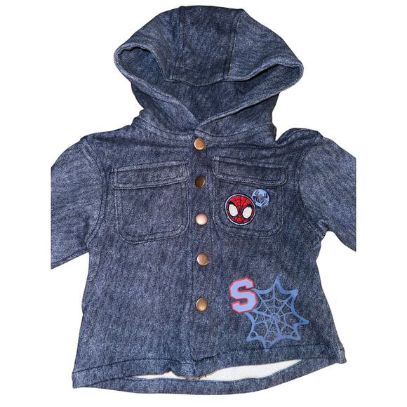 Spiderman knit denim snap button up hoodie jacket size 2T - Picture 5 of 6